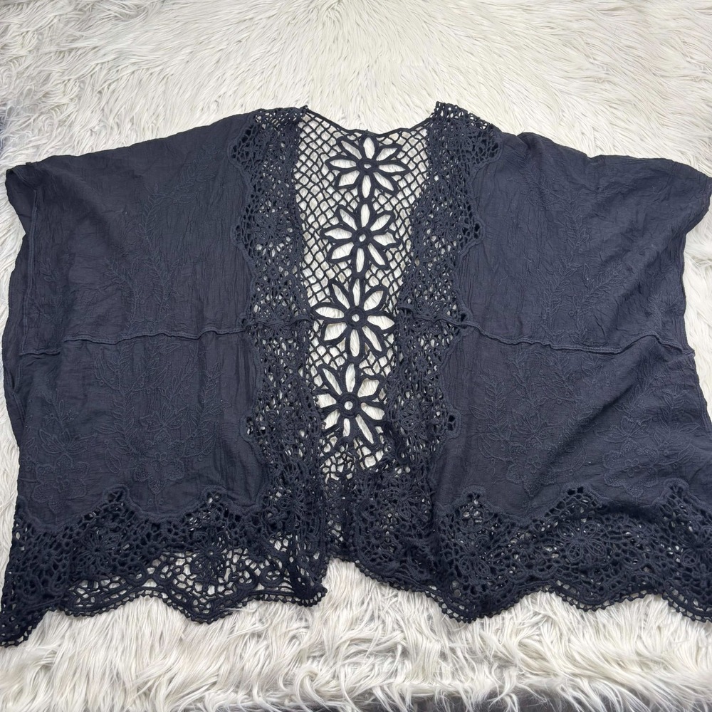 Torrid Women's OS Black Embroidered Floral Short Sleeve Kimono Boho Goth Whimsy
